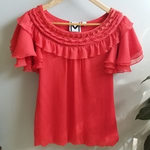 Marc Bouwer Ruffled Women Blouse Top Red XS